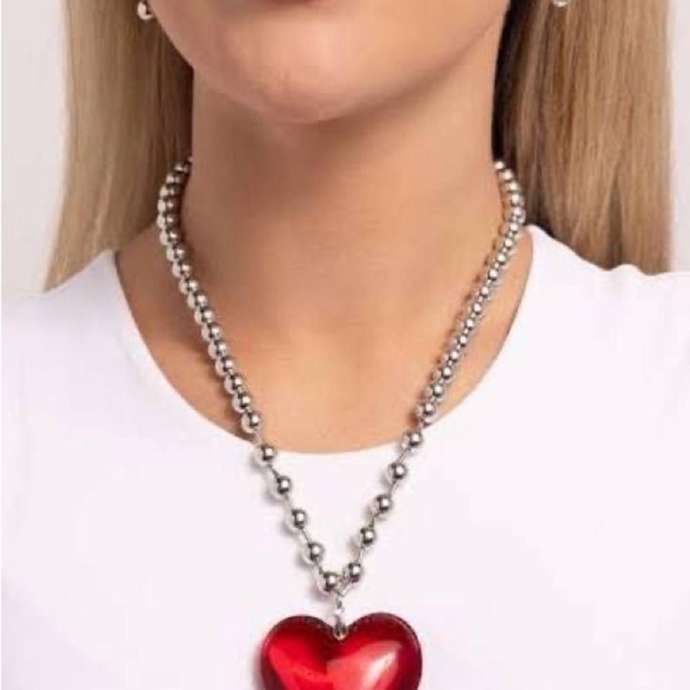 Paparazzi Silver Necklace with Red Heart Pendant